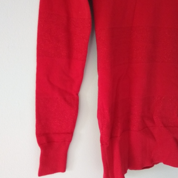 Guess Red Deep V-Neck Sweater, Wide Red Glittery Metallic Stripes, Medium - Picture 7 of 9